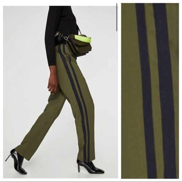 ZARA Trafaluc Relaxed Side Strip Leg Trouser Pants Ankle Zip Up XS Olive Green - Picture 13 of 16